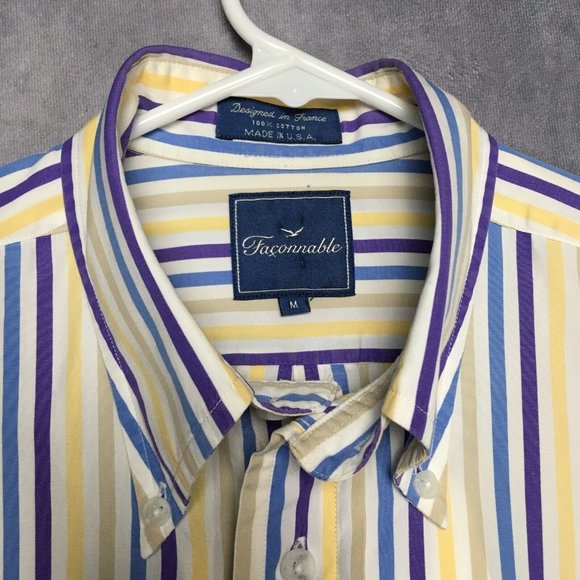 Faconnable Mens Shirt size Medium Short Sleeve Button Up Striped Purple Blue USA - Picture 1 of 14